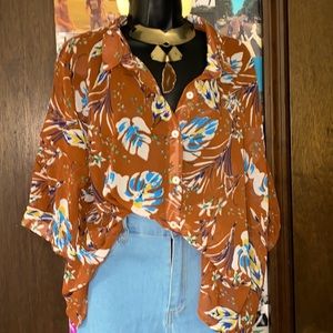 Rust floral blouse